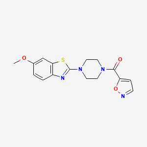 molecular formula C16H16N4O3S B2619593 6-methoxy-2-[4-(1,2-oxazole-5-carbonyl)piperazin-1-yl]-1,3-benzothiazole CAS No. 941994-12-3