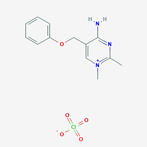 molecular formula C13H16ClN3O5 B2619654 4-Mino-1,2-dimethyl-5-(phenoxymethyl)pyrimidin-1-ium perchlorate CAS No. 99371-01-4