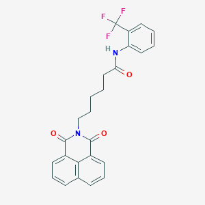 molecular formula C25H21F3N2O3 B2619658 6-{2,4-dioxo-3-azatricyclo[7.3.1.0^{5,13}]trideca-1(12),5,7,9(13),10-pentaen-3-yl}-N-[2-(trifluoromethyl)phenyl]hexanamide CAS No. 613219-38-8