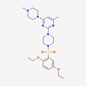 molecular formula C24H36N6O4S B2619737 2-[4-(2,5-diethoxybenzenesulfonyl)piperazin-1-yl]-4-methyl-6-(4-methylpiperazin-1-yl)pyrimidine CAS No. 923258-39-3