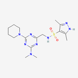 molecular formula C16H26N8O2S B2619796 N-((4-(dimethylamino)-6-(piperidin-1-yl)-1,3,5-triazin-2-yl)methyl)-3,5-dimethyl-1H-pyrazole-4-sulfonamide CAS No. 2034205-65-5