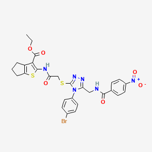 molecular formula C28H25BrN6O6S2 B2619835 ethyl 2-(2-((4-(4-bromophenyl)-5-((4-nitrobenzamido)methyl)-4H-1,2,4-triazol-3-yl)thio)acetamido)-5,6-dihydro-4H-cyclopenta[b]thiophene-3-carboxylate CAS No. 393848-48-1
