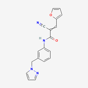 molecular formula C18H14N4O2 B2619851 2-cyano-3-(furan-2-yl)-N-{3-[(1H-pyrazol-1-yl)methyl]phenyl}prop-2-enamide CAS No. 1424355-82-7