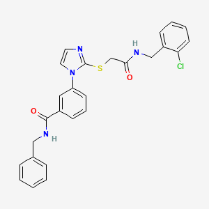 molecular formula C26H23ClN4O2S B2619878 N-benzyl-3-{2-[({[(2-chlorophenyl)methyl]carbamoyl}methyl)sulfanyl]-1H-imidazol-1-yl}benzamide CAS No. 1115439-87-6