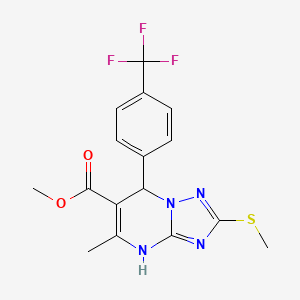 molecular formula C16H15F3N4O2S B2619988 METHYL 5-METHYL-2-(METHYLSULFANYL)-7-[4-(TRIFLUOROMETHYL)PHENYL]-4H,7H-[1,2,4]TRIAZOLO[1,5-A]PYRIMIDINE-6-CARBOXYLATE CAS No. 909575-03-7
