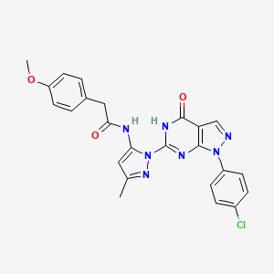 molecular formula C24H20ClN7O3 B2620009 N-(1-(1-(4-chlorophenyl)-4-oxo-4,5-dihydro-1H-pyrazolo[3,4-d]pyrimidin-6-yl)-3-methyl-1H-pyrazol-5-yl)-2-(4-methoxyphenyl)acetamide CAS No. 1173083-67-4