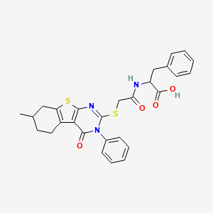 2-[[2-[(7-Methyl-4-oxo-3-phenyl-5,6,7,8-tetrahydro-[1]benzothiolo[2,3-d]pyrimidin-2-yl)sulfanyl]acetyl]amino]-3-phenylpropanoic acid