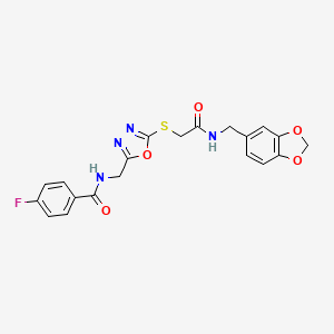 N-((5-((2-((benzo[d][1,3]dioxol-5-ylmethyl)amino)-2-oxoethyl)thio)-1,3,4-oxadiazol-2-yl)methyl)-4-fluorobenzamide