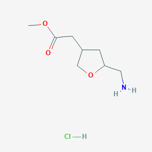 molecular formula C8H16ClNO3 B2620121 methyl2-[5-(aminomethyl)oxolan-3-yl]acetatehydrochloride,Mixtureofdiastereomers CAS No. 2260936-06-7