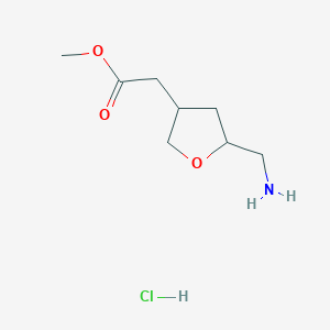 molecular formula C8H16ClNO3 B2620121 Methyl 2-[5-(aminomethyl)oxolan-3-yl]acetate;hydrochloride CAS No. 2260936-06-7