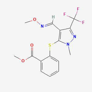 molecular formula C15H14F3N3O3S B2620125 methyl 2-({4-[(1E)-(methoxyimino)methyl]-1-methyl-3-(trifluoromethyl)-1H-pyrazol-5-yl}sulfanyl)benzoate CAS No. 321553-57-5