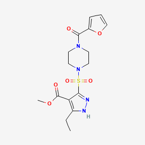 molecular formula C16H20N4O6S B2620188 methyl 3-ethyl-5-{[4-(furan-2-carbonyl)piperazin-1-yl]sulfonyl}-1H-pyrazole-4-carboxylate CAS No. 1239486-42-0