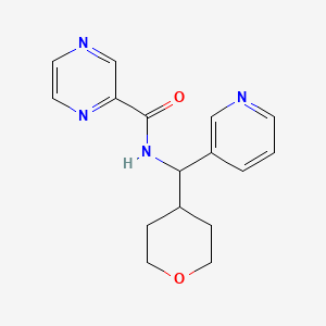 molecular formula C16H18N4O2 B2620205 N-[(oxan-4-yl)(pyridin-3-yl)methyl]pyrazine-2-carboxamide CAS No. 2034591-52-9