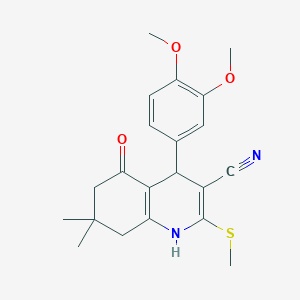 molecular formula C21H24N2O3S B2620207 4-(3,4-Dimethoxyphenyl)-7,7-dimethyl-2-(methylsulfanyl)-5-oxo-1,4,5,6,7,8-hexahydroquinoline-3-carbonitrile CAS No. 500273-52-9