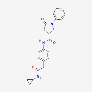 molecular formula C22H23N3O3 B2620215 N-(4-(2-(cyclopropylamino)-2-oxoethyl)phenyl)-5-oxo-1-phenylpyrrolidine-3-carboxamide CAS No. 1060332-48-0
