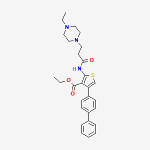 molecular formula C28H33N3O3S B2620225 ethyl 4-{[1,1'-biphenyl]-4-yl}-2-[3-(4-ethylpiperazin-1-yl)propanamido]thiophene-3-carboxylate CAS No. 670269-70-2