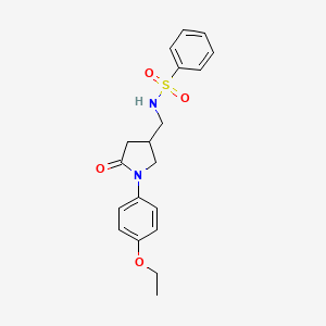molecular formula C19H22N2O4S B2620281 N-((1-(4-ethoxyphenyl)-5-oxopyrrolidin-3-yl)methyl)benzenesulfonamide CAS No. 955255-01-3