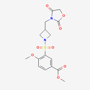 molecular formula C16H18N2O8S B2620308 Methyl 3-((3-((2,4-dioxooxazolidin-3-yl)methyl)azetidin-1-yl)sulfonyl)-4-methoxybenzoate CAS No. 2034313-77-2