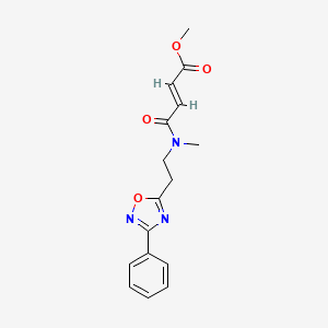 molecular formula C16H17N3O4 B2620443 Methyl (E)-4-[methyl-[2-(3-phenyl-1,2,4-oxadiazol-5-yl)ethyl]amino]-4-oxobut-2-enoate CAS No. 2411336-02-0