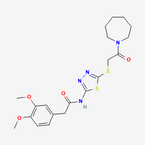 molecular formula C20H26N4O4S2 B2620457 N-(5-((2-(azepan-1-yl)-2-oxoethyl)thio)-1,3,4-thiadiazol-2-yl)-2-(3,4-dimethoxyphenyl)acetamide CAS No. 476466-66-7