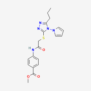 molecular formula C19H21N5O3S B2620581 methyl 4-(2-{[5-propyl-4-(1H-pyrrol-1-yl)-4H-1,2,4-triazol-3-yl]sulfanyl}acetamido)benzoate CAS No. 896295-09-3