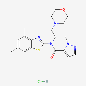molecular formula C20H26ClN5O2S B2620683 N-(4,6-dimethyl-1,3-benzothiazol-2-yl)-1-methyl-N-[2-(morpholin-4-yl)ethyl]-1H-pyrazole-5-carboxamide hydrochloride CAS No. 1215656-55-5
