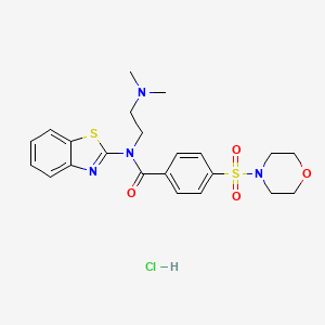 molecular formula C22H27ClN4O4S2 B2620687 N-(1,3-BENZOTHIAZOL-2-YL)-N-[2-(DIMETHYLAMINO)ETHYL]-4-(MORPHOLINE-4-SULFONYL)BENZAMIDE HYDROCHLORIDE CAS No. 1216591-95-5
