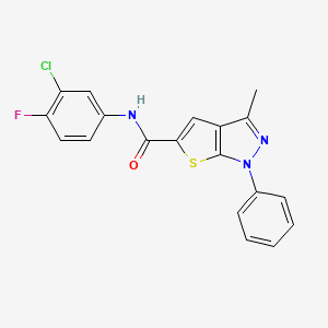 molecular formula C19H13ClFN3OS B2620693 N-(3-chloro-4-fluorophenyl)-3-methyl-1-phenyl-1H-thieno[2,3-c]pyrazole-5-carboxamide CAS No. 380309-56-8