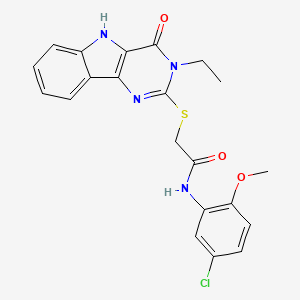 molecular formula C21H19ClN4O3S B2620858 N-(5-chloro-2-methoxyphenyl)-2-({3-ethyl-4-oxo-3H,4H,5H-pyrimido[5,4-b]indol-2-yl}sulfanyl)acetamide CAS No. 887216-58-2