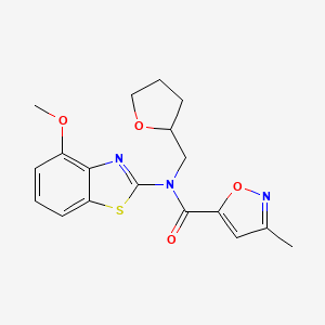 molecular formula C18H19N3O4S B2620893 N-(4-methoxy-1,3-benzothiazol-2-yl)-3-methyl-N-[(oxolan-2-yl)methyl]-1,2-oxazole-5-carboxamide CAS No. 946228-88-2