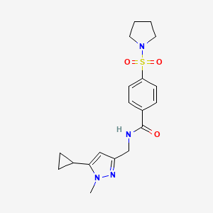 molecular formula C19H24N4O3S B2620997 N-((5-cyclopropyl-1-methyl-1H-pyrazol-3-yl)methyl)-4-(pyrrolidin-1-ylsulfonyl)benzamide CAS No. 1448054-98-5