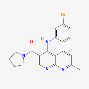 molecular formula C20H19BrN4O B2621018 N-(3-bromophenyl)-7-methyl-3-(pyrrolidine-1-carbonyl)-1,8-naphthyridin-4-amine CAS No. 1251672-59-9