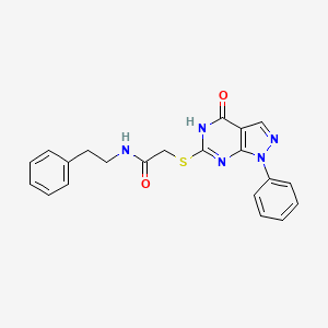 molecular formula C21H19N5O2S B2621029 2-((4-oxo-1-phenyl-4,5-dihydro-1H-pyrazolo[3,4-d]pyrimidin-6-yl)thio)-N-phenethylacetamide CAS No. 1005307-05-0