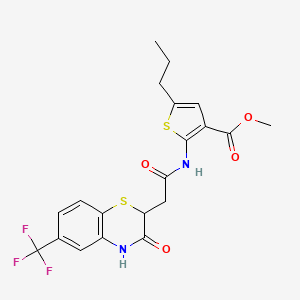 molecular formula C20H19F3N2O4S2 B2621032 methyl 2-(2-(3-oxo-6-(trifluoromethyl)-3,4-dihydro-2H-benzo[b][1,4]thiazin-2-yl)acetamido)-5-propylthiophene-3-carboxylate CAS No. 1105243-94-4