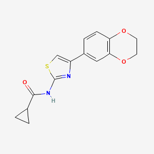 molecular formula C15H14N2O3S B2621284 N-[4-(2,3-dihydro-1,4-benzodioxin-6-yl)-1,3-thiazol-2-yl]cyclopropanecarboxamide CAS No. 864937-38-2
