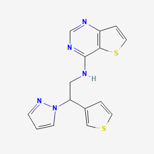molecular formula C15H13N5S2 B2621397 N-[2-(1H-pyrazol-1-yl)-2-(thiophen-3-yl)ethyl]thieno[3,2-d]pyrimidin-4-amine CAS No. 2380180-49-2