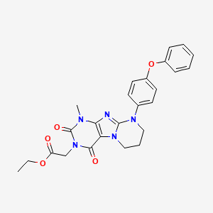 molecular formula C25H25N5O5 B2621444 ethyl 2-[1-methyl-2,4-dioxo-9-(4-phenoxyphenyl)-1H,2H,3H,4H,6H,7H,8H,9H-pyrimido[1,2-g]purin-3-yl]acetate CAS No. 849924-27-2