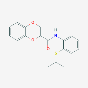 molecular formula C18H19NO3S B2621475 N-[2-(propan-2-ylsulfanyl)phenyl]-2,3-dihydro-1,4-benzodioxine-2-carboxamide CAS No. 879476-14-9