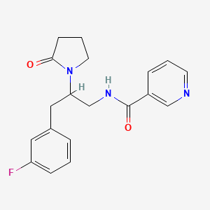 molecular formula C19H20FN3O2 B2621518 N-[3-(3-FLUOROPHENYL)-2-(2-OXOPYRROLIDIN-1-YL)PROPYL]PYRIDINE-3-CARBOXAMIDE CAS No. 1421477-25-9