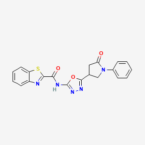 molecular formula C20H15N5O3S B2621546 N-[5-(5-oxo-1-phenylpyrrolidin-3-yl)-1,3,4-oxadiazol-2-yl]-1,3-benzothiazole-2-carboxamide CAS No. 1286728-73-1