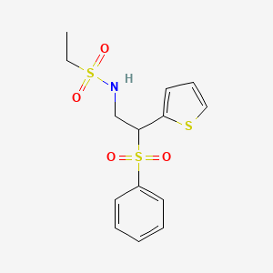 molecular formula C14H17NO4S3 B2621583 N-[2-(BENZENESULFONYL)-2-(THIOPHEN-2-YL)ETHYL]ETHANE-1-SULFONAMIDE CAS No. 896341-40-5