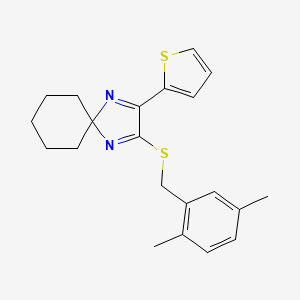 molecular formula C21H24N2S2 B2621668 2-{[(2,5-Dimethylphenyl)methyl]sulfanyl}-3-(thiophen-2-yl)-1,4-diazaspiro[4.5]deca-1,3-diene CAS No. 1223769-99-0