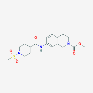 molecular formula C18H25N3O5S B2621692 methyl 7-(1-methanesulfonylpiperidine-4-amido)-1,2,3,4-tetrahydroisoquinoline-2-carboxylate CAS No. 1448078-83-8