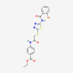 molecular formula C20H17BrN4O4S2 B2621793 ethyl 4-(2-{[5-(2-bromobenzamido)-1,3,4-thiadiazol-2-yl]sulfanyl}acetamido)benzoate CAS No. 392293-14-0