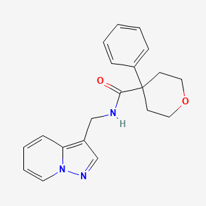 molecular formula C20H21N3O2 B2621860 4-phenyl-N-(pyrazolo[1,5-a]pyridin-3-ylmethyl)tetrahydro-2H-pyran-4-carboxamide CAS No. 1396863-22-1
