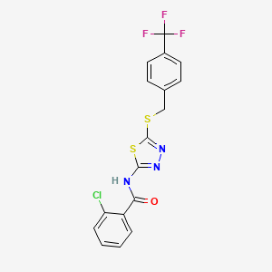 molecular formula C17H11ClF3N3OS2 B2621864 2-chloro-N-[5-({[4-(trifluoromethyl)phenyl]methyl}sulfanyl)-1,3,4-thiadiazol-2-yl]benzamide CAS No. 392301-35-8