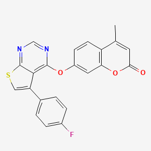 molecular formula C22H13FN2O3S B2621899 7-((5-(4-fluorophenyl)thieno[2,3-d]pyrimidin-4-yl)oxy)-4-methyl-2H-chromen-2-one CAS No. 670268-46-9