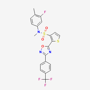 molecular formula C21H15F4N3O3S2 B2621926 N-(3-fluoro-4-methylphenyl)-N-methyl-2-{3-[4-(trifluoromethyl)phenyl]-1,2,4-oxadiazol-5-yl}thiophene-3-sulfonamide CAS No. 1207055-58-0
