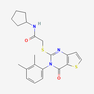 molecular formula C21H23N3O2S2 B2622028 N-cyclopentyl-2-{[3-(2,3-dimethylphenyl)-4-oxo-3,4-dihydrothieno[3,2-d]pyrimidin-2-yl]sulfanyl}acetamide CAS No. 1291864-23-7