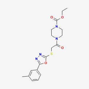molecular formula C18H22N4O4S B2622036 Ethyl 4-(2-((5-(m-tolyl)-1,3,4-oxadiazol-2-yl)thio)acetyl)piperazine-1-carboxylate CAS No. 850936-74-2